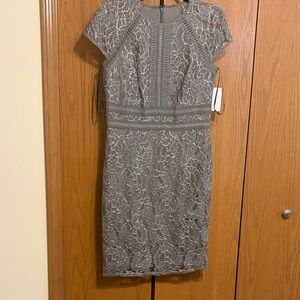 Tadashi Shoji Gray Lace Midi Dress
